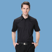 夏季男装短袖衬衫黑色暗斜纹衬衣修身时尚纯色，商务上班休闲正装