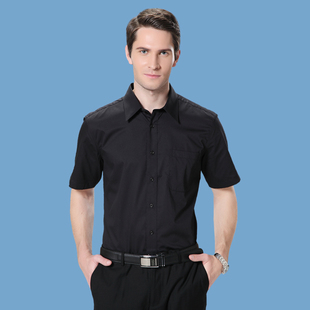 夏季男装短袖衬衫黑色暗斜纹衬衣修身时尚纯色商务上班休闲正装