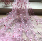白色黑色粉色羽毛立体花朵绣花网纱布料婚纱礼服连衣裙布料面料