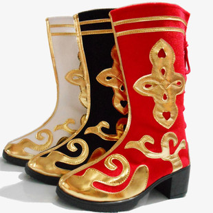 藏族舞蹈鞋舞蹈靴子男蒙古鞋，新疆舞靴少数民族长筒女靴子高跟