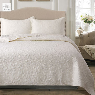 米白兰花绗缝三件套床盖全棉，纯色春秋被多功能床上用品床单纤之色