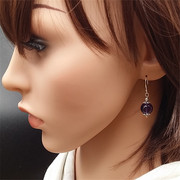 天然紫水晶925纯银耳环耳坠，女紫晶紫色，流行韩国夸张时尚气质耳饰