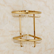 欧式全铜金色双层三角篮置物架，五金挂件卫生间淋浴转角架免打孔