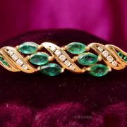 SOLD庭院西洋古董珠宝 14K金天然哥伦比亚祖母绿钻石卡扣手镯