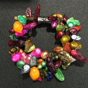 波西米亚风格天然混彩异形珍珠手链4层彩色，珍珠手链