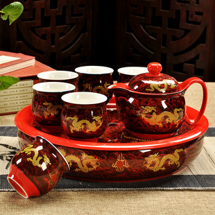 景德镇青花瓷器，大茶壶整套冰裂陶瓷，茶盘双层茶杯茶具套装