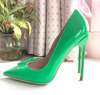 嫩绿色漆皮苹果绿青草绿艳丽糖果色尖头浅口女式超细高跟鞋