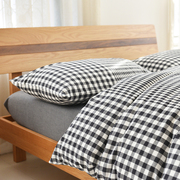 水洗棉四件套 日式简约纯棉麻格子条纹床笠床单1.8m2米四件套