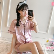 睡衣女夏短袖丝绸性感夏天女人薄款大码家居服两件套冰丝短裤套装