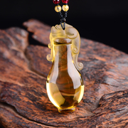 宫妃精雕天然黄水晶貔貅吊坠许愿瓶，貔貅财运项链，愿望瓶男女款