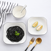 方形盘北欧风简约创意黑线，陶瓷餐具日式家用碗盘早餐碟子菜盘