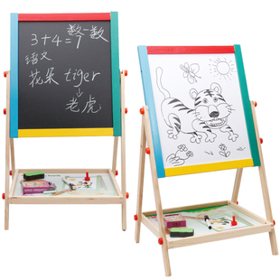 磁性多功能木制黑白板双面小黑板写字架，儿童益智学习画板玩具