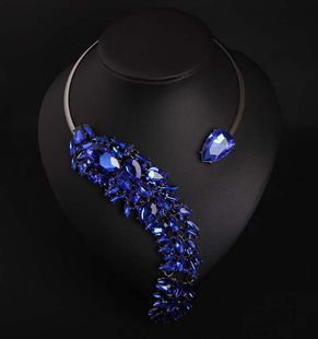欧美大牌5色彩水晶宝石项圈，颈链短项链夸张时尚女晚宴配饰品