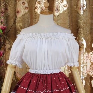 lolita洋装夏甜美(夏甜美)雪纺，短袖内搭蕾丝短款高腰，衬衫日系百搭打底衫