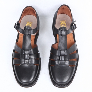 际华3516传统复古78式三接头透气青年老三条手工父亲真皮凉鞋