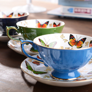 妙home英式红茶杯，欧式咖啡杯古典下午茶，小资蝴蝶骨瓷茶杯24k描金