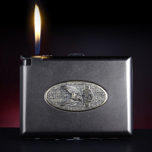 金属烟盒打火机20支装烟盒自动弹开盖子，烟盒充气打火机防风点烟器