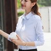 夏季女士短袖衬衫白色竖条纹高棉质商务职业装修身工作服面试