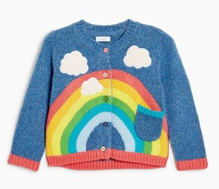 英国next女童，孩深蓝色彩虹云朵，针织开衫毛衣