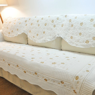 欧式白色双面全棉布艺，高档刺绣四季通用纯棉沙发垫坐垫沙发巾梅花