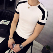 潮男时尚男装韩版修身圆领白色网红衣服半袖青年打底衫紧身短袖男