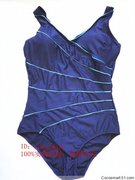 外单基本款深蓝色斜条纹显瘦连体三角款泳衣女士大码泳装专业游泳