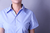 正装蓝衬衫半袖修身收腰OL职业装工装短袖女蓝色衬衣长袖V领