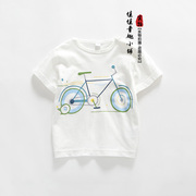 日系儿童有机棉宝宝薄纯棉短袖圆领T夏款婴幼儿中大童卡通字母T恤
