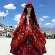 尼泊尔披肩西藏丽江旅游拍照民族风围巾斗篷，女外套加厚保暖大披风