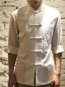 原创设计师男装棉麻禅意长袖衬衫男士中式复古立领盘扣白色国潮春