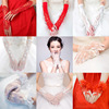 新娘结婚婚纱长款白色手套韩式优雅蕾丝缎面短款红色勾指婚礼配饰