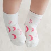 W043韩国进口月亮星星婴儿童袜子棉质睡眠袜男女宝宝防滑短袜