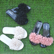 韩版时尚女士小香风海胆花朵，平底平跟舒适塑料一字凉拖鞋