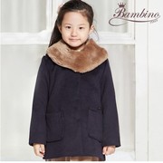 韩国童装潮品店冬季女童翻领夹棉洋气带毛领毛呢大衣外套