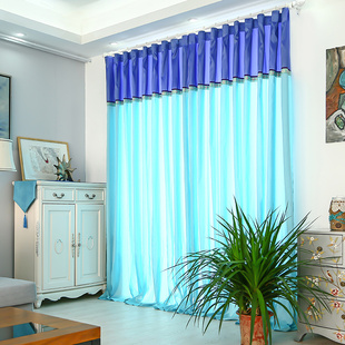 原创设计师地中海风格湖蓝宝蓝，半遮光唯美简约客厅书房卧室窗帘