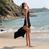 适合海边拍照的裙子女度假连衣裙，黑色露背吊带海滩高级感沙滩长裙