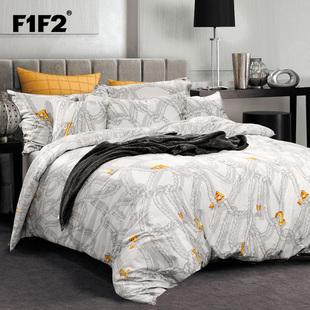 F1F2家纺 高端长绒棉四件套 全棉床上四件套 1.8m床床单床笠 留金