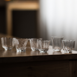 闻说日式锤纹玻璃品茗杯 和风简约透明剔透 耐热玻璃茶杯