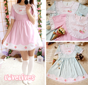 Lovelives原创 日系连衣裙 软妹夏 粉色草莓裙 学生甜美可爱短裙
