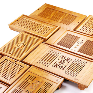 竹制茶盘家用排水式，长方形小型竹子茶台茶具，托盘大号抽屉式储水式