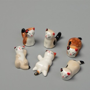 zakka 日式杂货陶瓷猫咪筷子架创意摆件手绘小猫筷枕托架卡通筷架