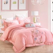 中式床品纯棉四件套白色粉色床单式4件套刺绣被套结婚庆床上