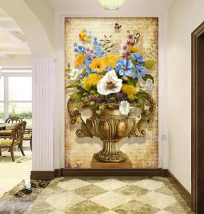 客厅走廊欧式复古油画花瓶花卉3D玄关竖版贴钻十字绣钻石画砖石绣