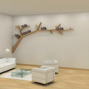 儿童树形书架创意隔板置物架，实木壁挂背景墙个性，客厅装饰墙面书架