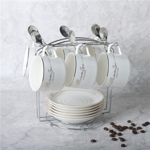 欧式陶瓷杯咖啡杯套装创意，简约家用咖啡，杯子送碟勺架子