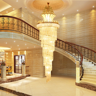 高端水晶大吊灯奢华别墅复式客厅，灯欧式中空旋转楼梯灯具简约现代