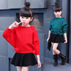 女童春秋装套装2024时髦秋冬针织套裙蝙蝠衫，儿童红毛线衣两件