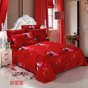 冬季纯棉磨毛床单，单件大红色婚庆床品全棉，结婚被单1.5m1.8m2.0米
