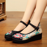 春秋季老北京民族风布鞋，高跟女鞋坡跟，绣花鞋布鞋厚底平底女单鞋子