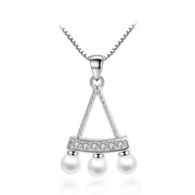 创意古典扇子银色吊坠 女项饰品珍珠镶钻时尚银饰项链 